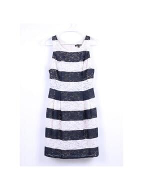 Lace Overlay Dress with Navy and White Stripes